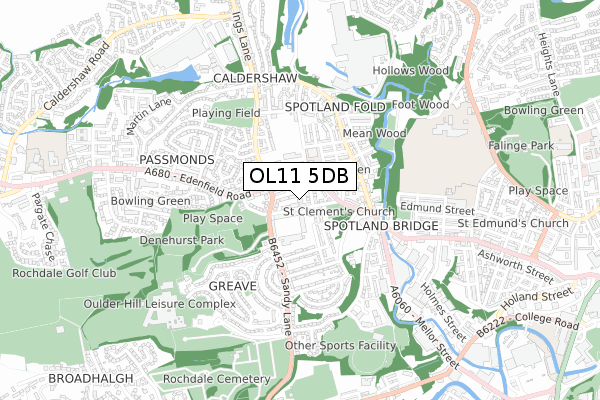 OL11 5DB map - small scale - OS Open Zoomstack (Ordnance Survey)