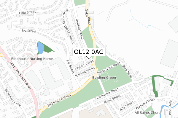 OL12 0AG map - large scale - OS Open Zoomstack (Ordnance Survey)