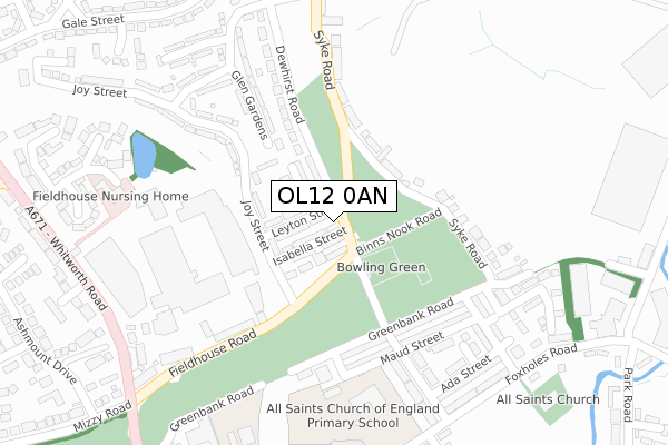 OL12 0AN map - large scale - OS Open Zoomstack (Ordnance Survey)