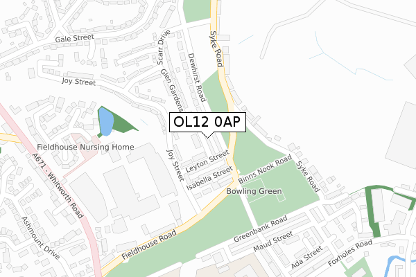 OL12 0AP map - large scale - OS Open Zoomstack (Ordnance Survey)