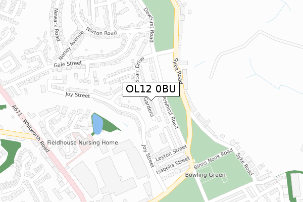 OL12 0BU map - large scale - OS Open Zoomstack (Ordnance Survey)