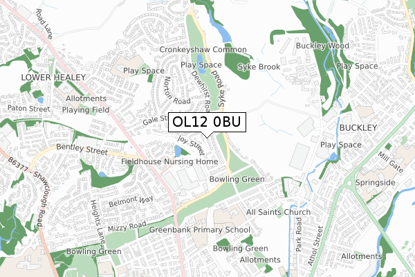 OL12 0BU map - small scale - OS Open Zoomstack (Ordnance Survey)