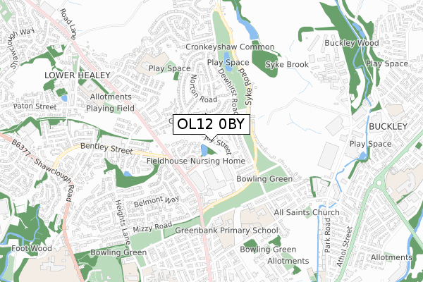 OL12 0BY map - small scale - OS Open Zoomstack (Ordnance Survey)