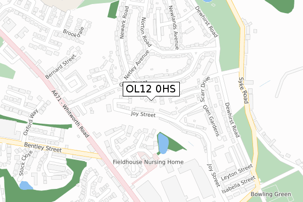 OL12 0HS map - large scale - OS Open Zoomstack (Ordnance Survey)