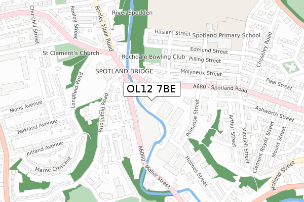 OL12 7BE map - large scale - OS Open Zoomstack (Ordnance Survey)