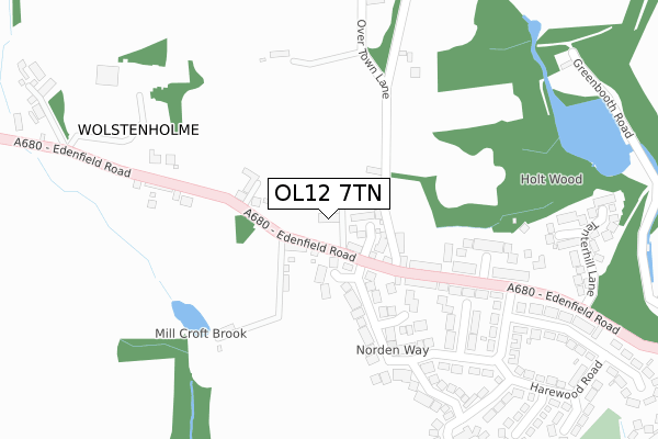 OL12 7TN map - large scale - OS Open Zoomstack (Ordnance Survey)