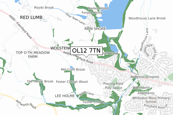 OL12 7TN map - small scale - OS Open Zoomstack (Ordnance Survey)