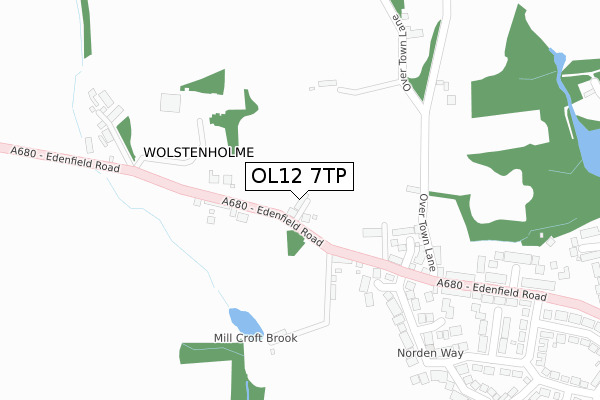 OL12 7TP map - large scale - OS Open Zoomstack (Ordnance Survey)