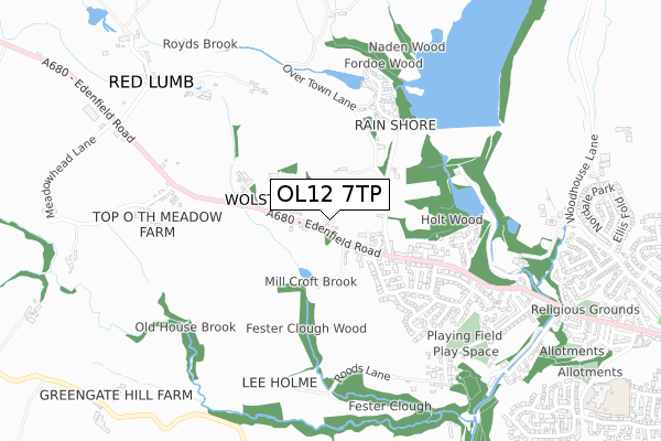 OL12 7TP map - small scale - OS Open Zoomstack (Ordnance Survey)