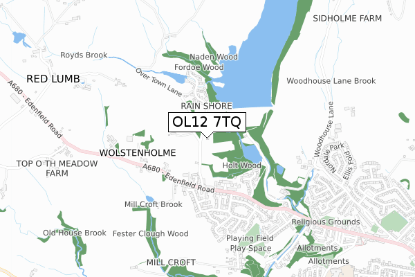 OL12 7TQ map - small scale - OS Open Zoomstack (Ordnance Survey)