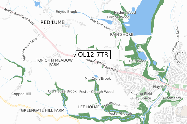 OL12 7TR map - small scale - OS Open Zoomstack (Ordnance Survey)