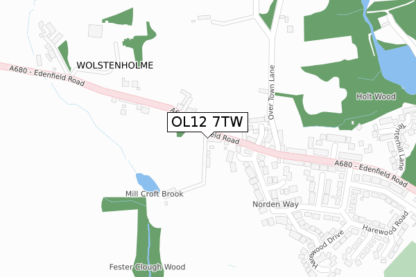 OL12 7TW map - large scale - OS Open Zoomstack (Ordnance Survey)