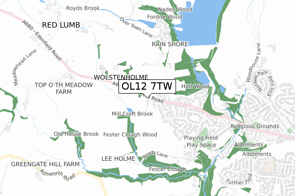 OL12 7TW map - small scale - OS Open Zoomstack (Ordnance Survey)