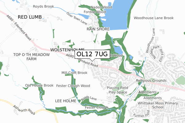 OL12 7UG map - small scale - OS Open Zoomstack (Ordnance Survey)