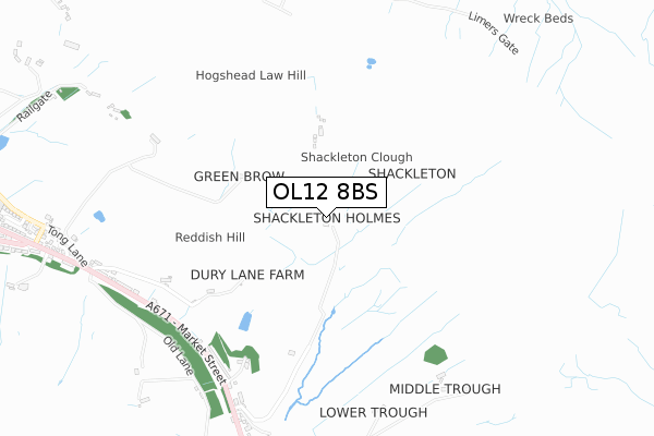 OL12 8BS map - small scale - OS Open Zoomstack (Ordnance Survey)