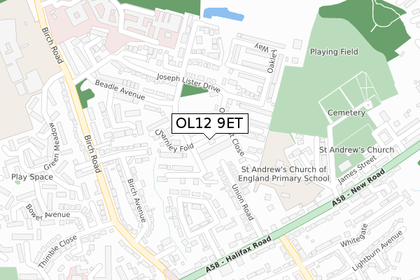 OL12 9ET map - large scale - OS Open Zoomstack (Ordnance Survey)