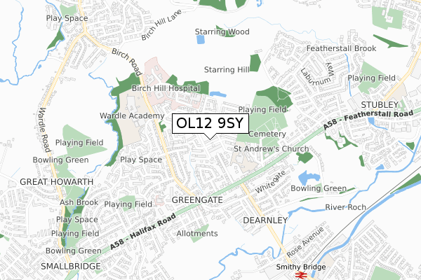 OL12 9SY map - small scale - OS Open Zoomstack (Ordnance Survey)