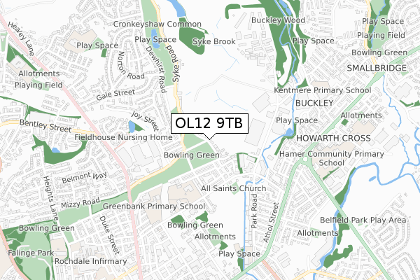 OL12 9TB map - small scale - OS Open Zoomstack (Ordnance Survey)