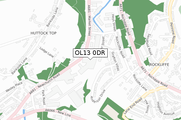 OL13 0DR map - large scale - OS Open Zoomstack (Ordnance Survey)