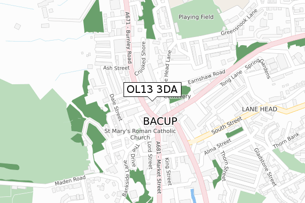 OL13 3DA map - large scale - OS Open Zoomstack (Ordnance Survey)