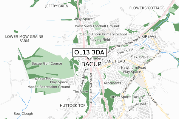 OL13 3DA map - small scale - OS Open Zoomstack (Ordnance Survey)