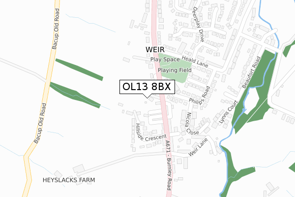 OL13 8BX map - large scale - OS Open Zoomstack (Ordnance Survey)