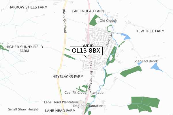 OL13 8BX map - small scale - OS Open Zoomstack (Ordnance Survey)