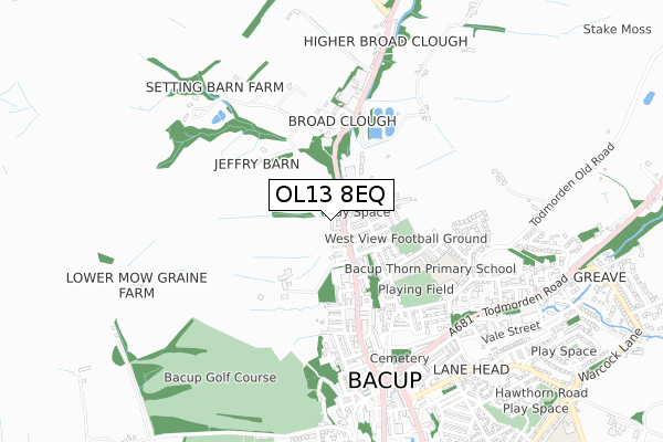 OL13 8EQ map - small scale - OS Open Zoomstack (Ordnance Survey)