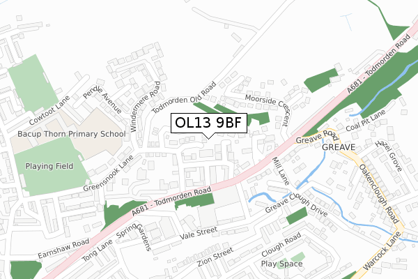 OL13 9BF map - large scale - OS Open Zoomstack (Ordnance Survey)