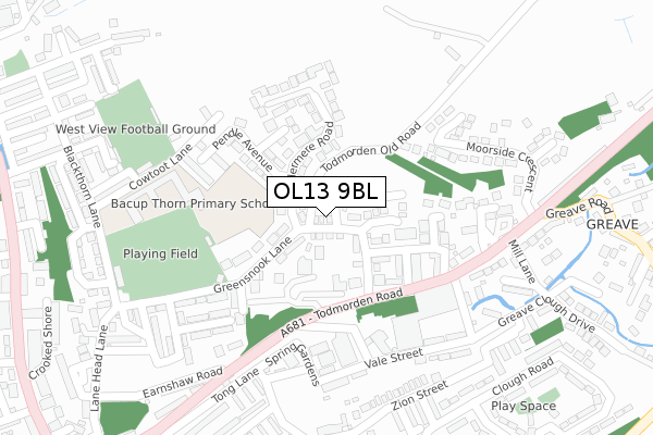 OL13 9BL map - large scale - OS Open Zoomstack (Ordnance Survey)