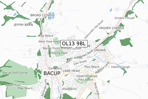 OL13 9BL map - small scale - OS Open Zoomstack (Ordnance Survey)