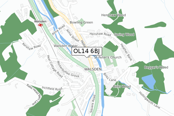 OL14 6BJ map - large scale - OS Open Zoomstack (Ordnance Survey)