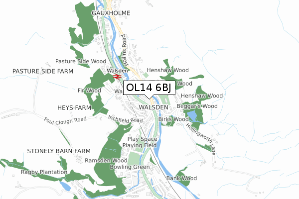 OL14 6BJ map - small scale - OS Open Zoomstack (Ordnance Survey)