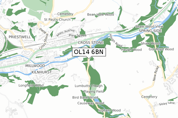 OL14 6BN map - small scale - OS Open Zoomstack (Ordnance Survey)