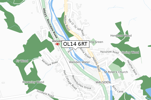 OL14 6RT map - large scale - OS Open Zoomstack (Ordnance Survey)