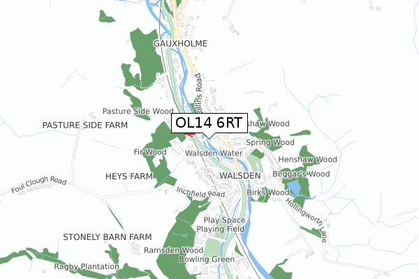 OL14 6RT map - small scale - OS Open Zoomstack (Ordnance Survey)