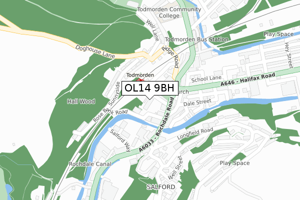 OL14 9BH map - large scale - OS Open Zoomstack (Ordnance Survey)