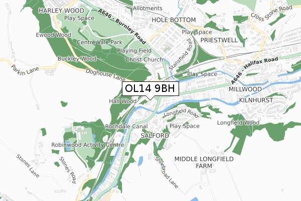 OL14 9BH map - small scale - OS Open Zoomstack (Ordnance Survey)