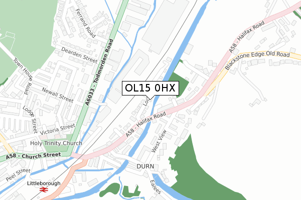 OL15 0HX map - large scale - OS Open Zoomstack (Ordnance Survey)