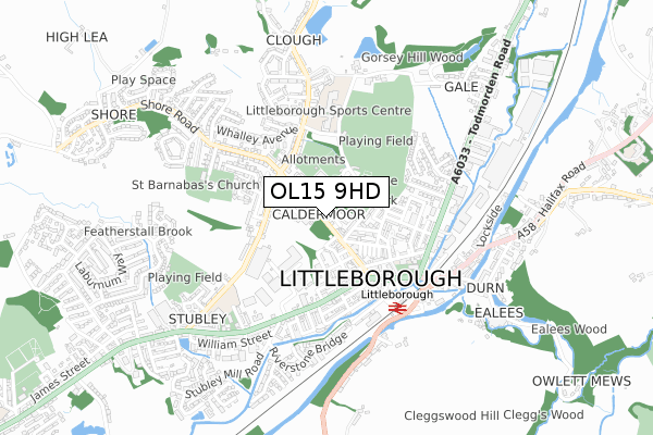 OL15 9HD map - small scale - OS Open Zoomstack (Ordnance Survey)