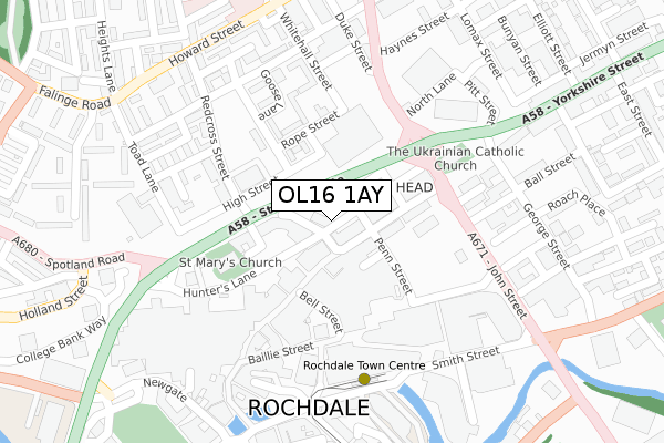 OL16 1AY map - large scale - OS Open Zoomstack (Ordnance Survey)