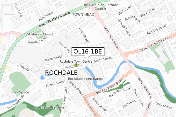 OL16 1BE map - large scale - OS Open Zoomstack (Ordnance Survey)