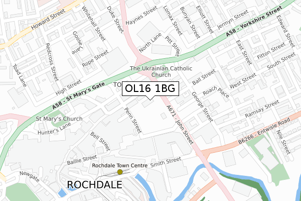 OL16 1BG map - large scale - OS Open Zoomstack (Ordnance Survey)