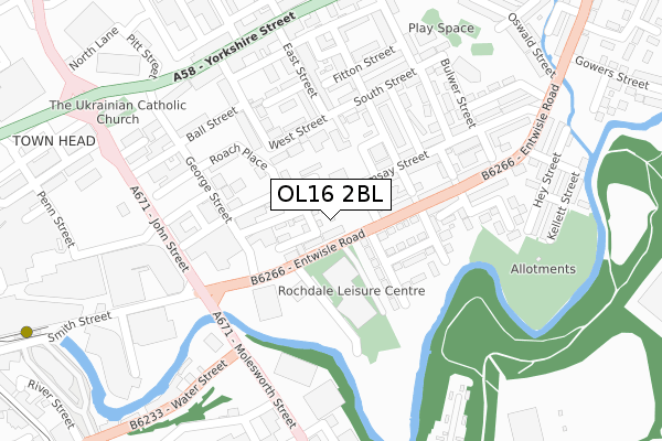 OL16 2BL map - large scale - OS Open Zoomstack (Ordnance Survey)