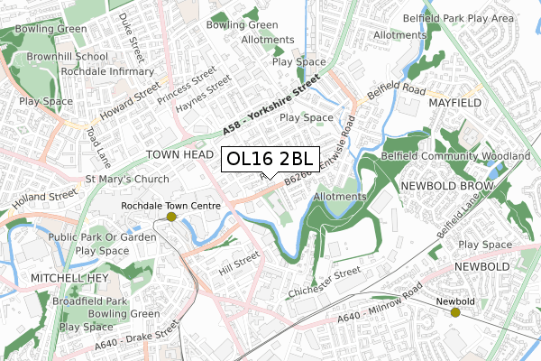 OL16 2BL map - small scale - OS Open Zoomstack (Ordnance Survey)