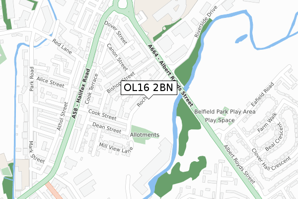 OL16 2BN map - large scale - OS Open Zoomstack (Ordnance Survey)