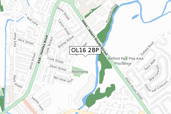 OL16 2BP map - large scale - OS Open Zoomstack (Ordnance Survey)