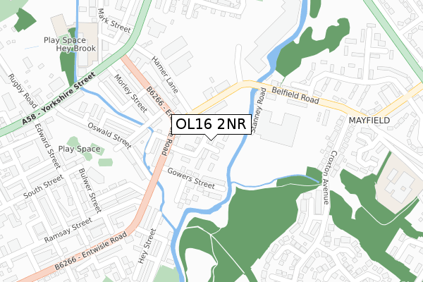 OL16 2NR map - large scale - OS Open Zoomstack (Ordnance Survey)