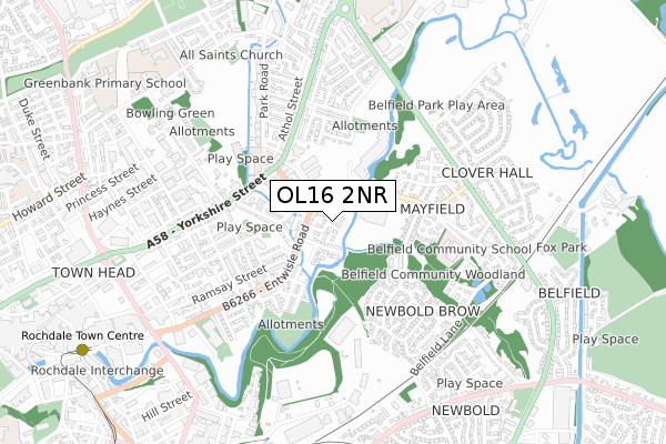 OL16 2NR map - small scale - OS Open Zoomstack (Ordnance Survey)