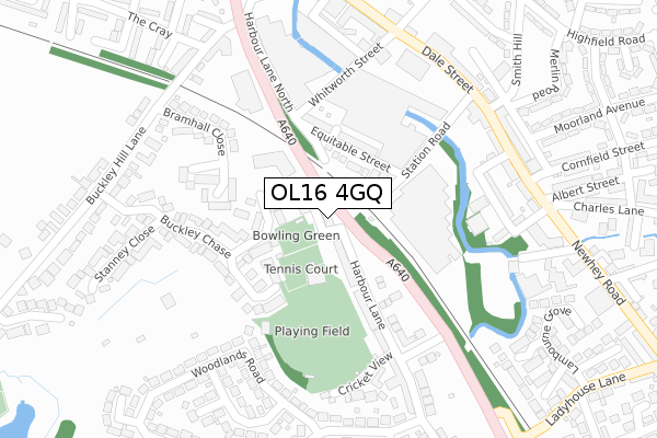 OL16 4GQ map - large scale - OS Open Zoomstack (Ordnance Survey)